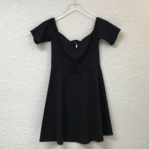 Black Off the Shoulder Skater Dress #773